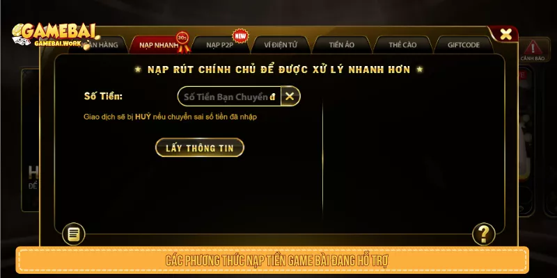Các phương thức nạp tiền Game Bài đang hỗ trợ